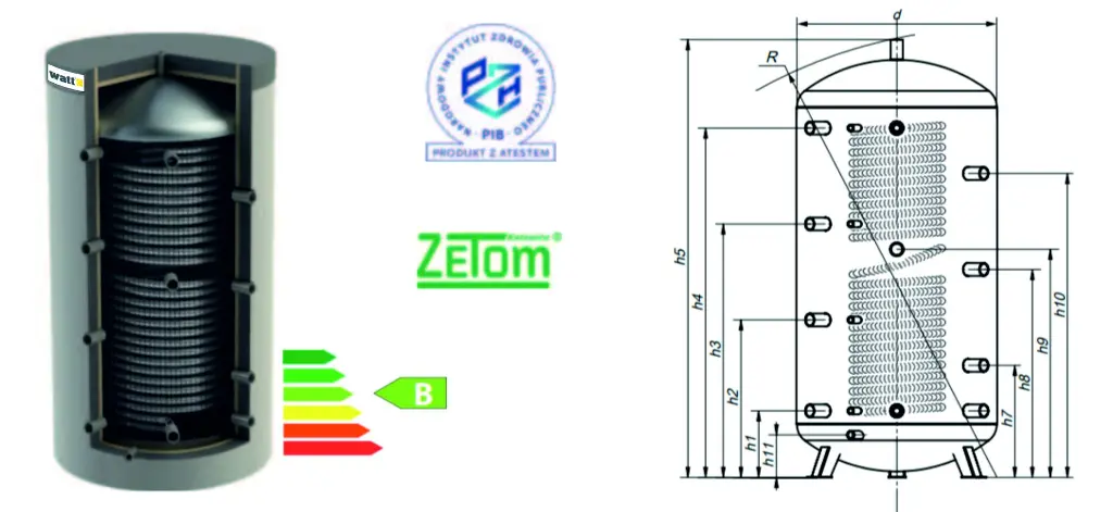 WATT HYGENIC Zbiornik buforowy 1W INOX Rysunek.webp